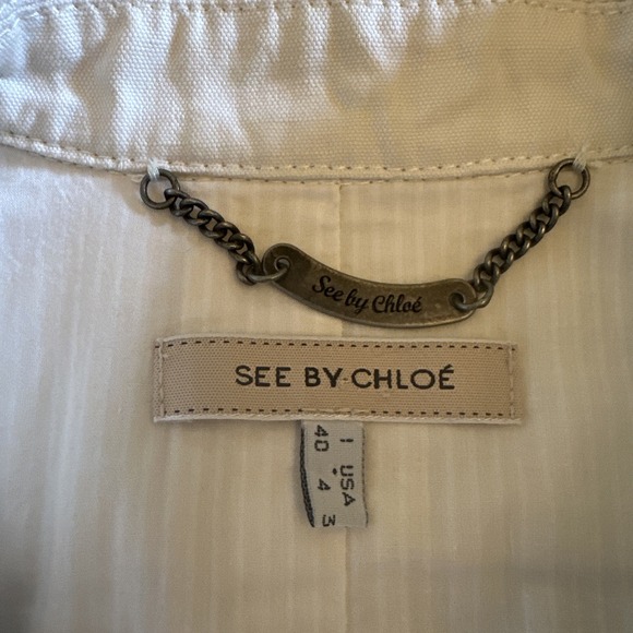 Woman's Long Trench Coat See By Chloe US Sz 4 Light Khaki Button Tie Waist - Picture 5 of 15